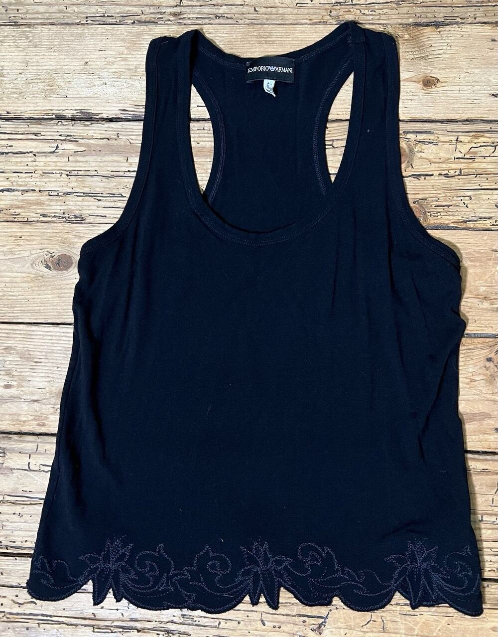 Emporio Armani Women’s Size 42 Black Embossed Floral Tank Top